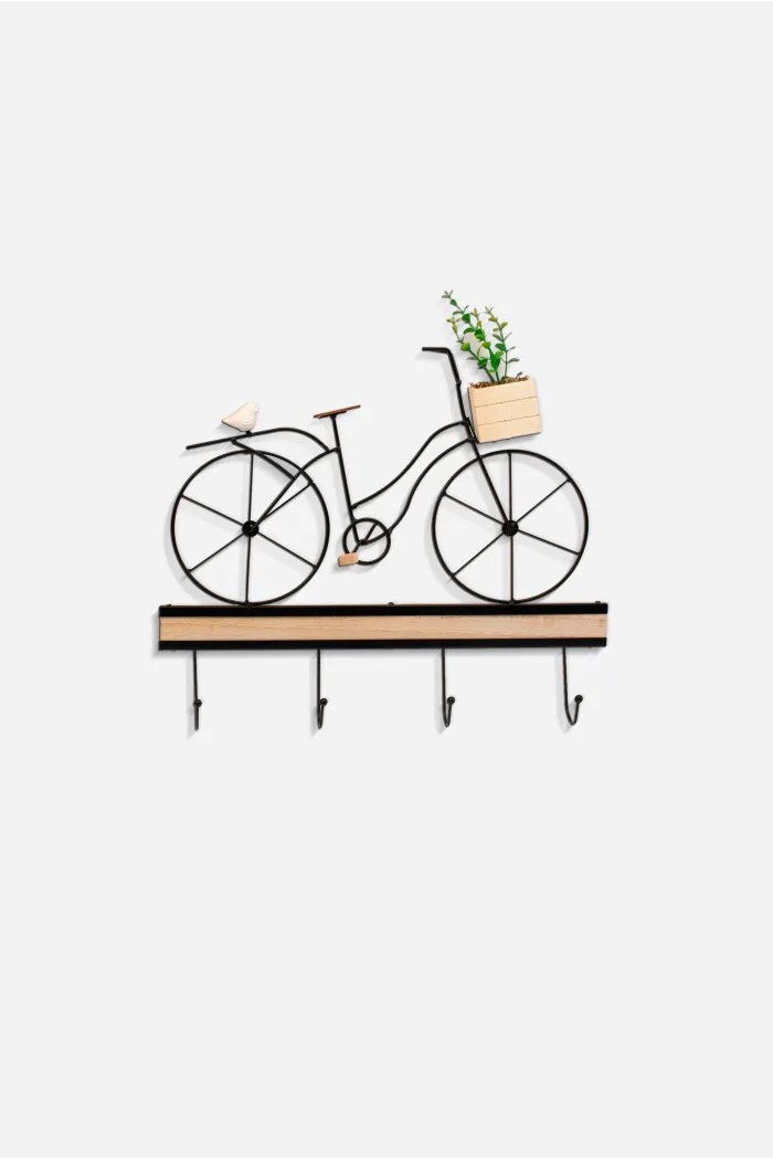 Perchero de Pared con Estructura de Metal y Detalles en Madera - 'Bicicleta'