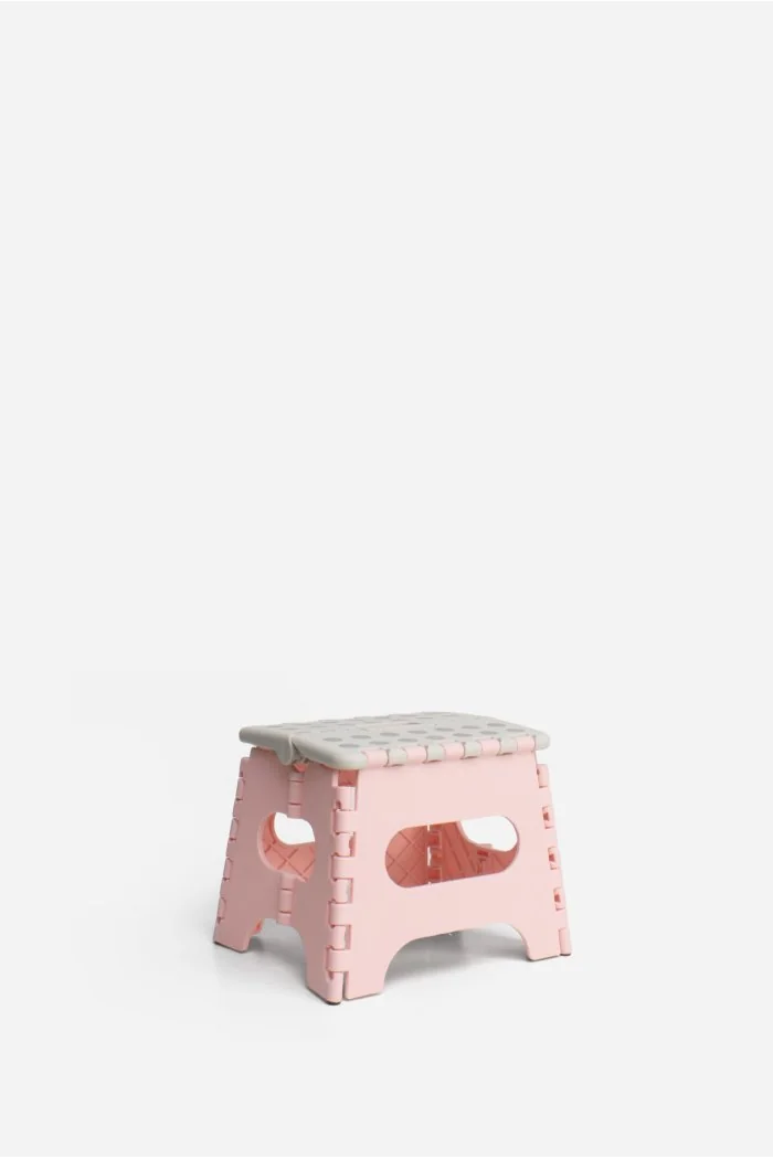 Taburete Plegable de PP Antideslizante 24x19x18 cm | Rosa y Gris