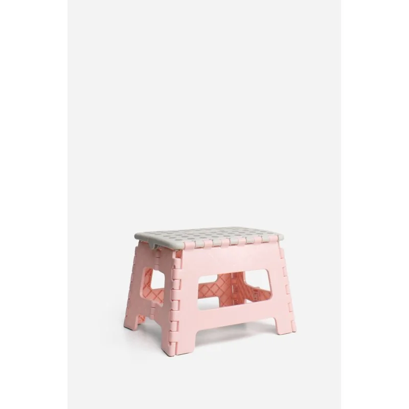 Taburete Plegable de PP Antideslizante 32x25x22 cm | Rosa y Gris