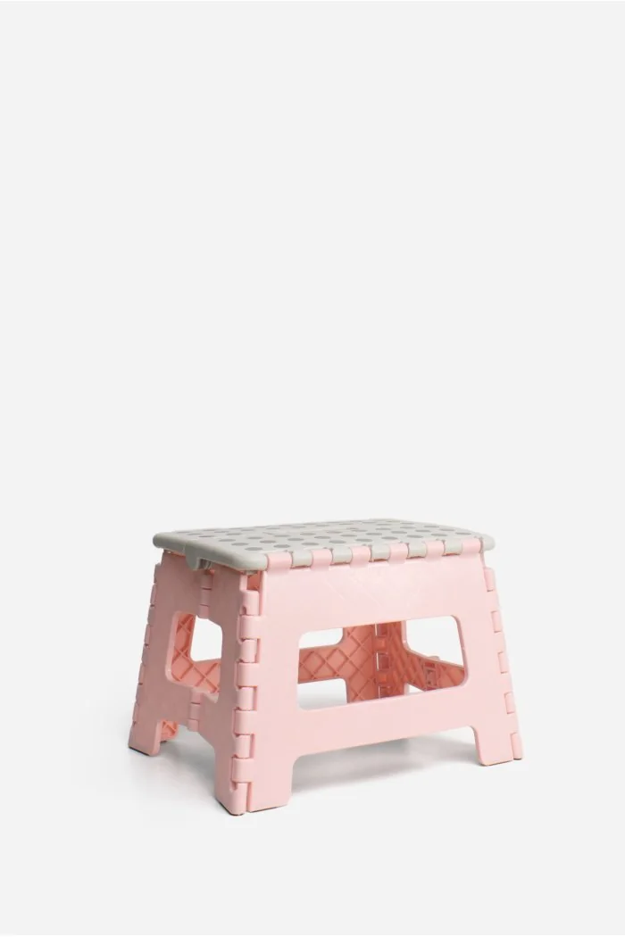 Taburete Plegable de PP Antideslizante 32x25x22 cm | Rosa y Gris