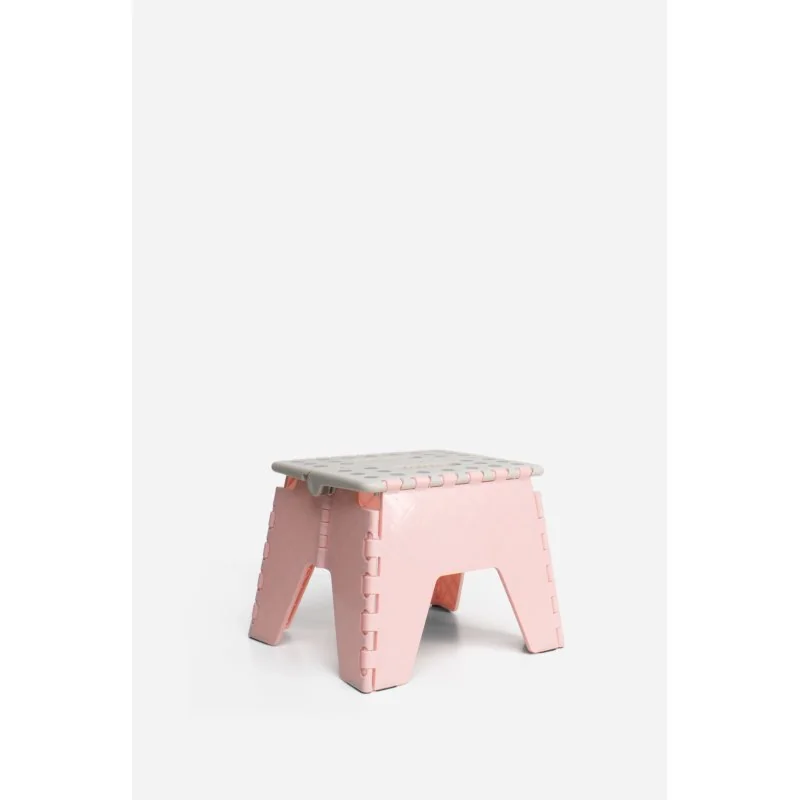 Taburete Plegable de PP Antideslizante 28x25x21 cm | Rosa y Gris