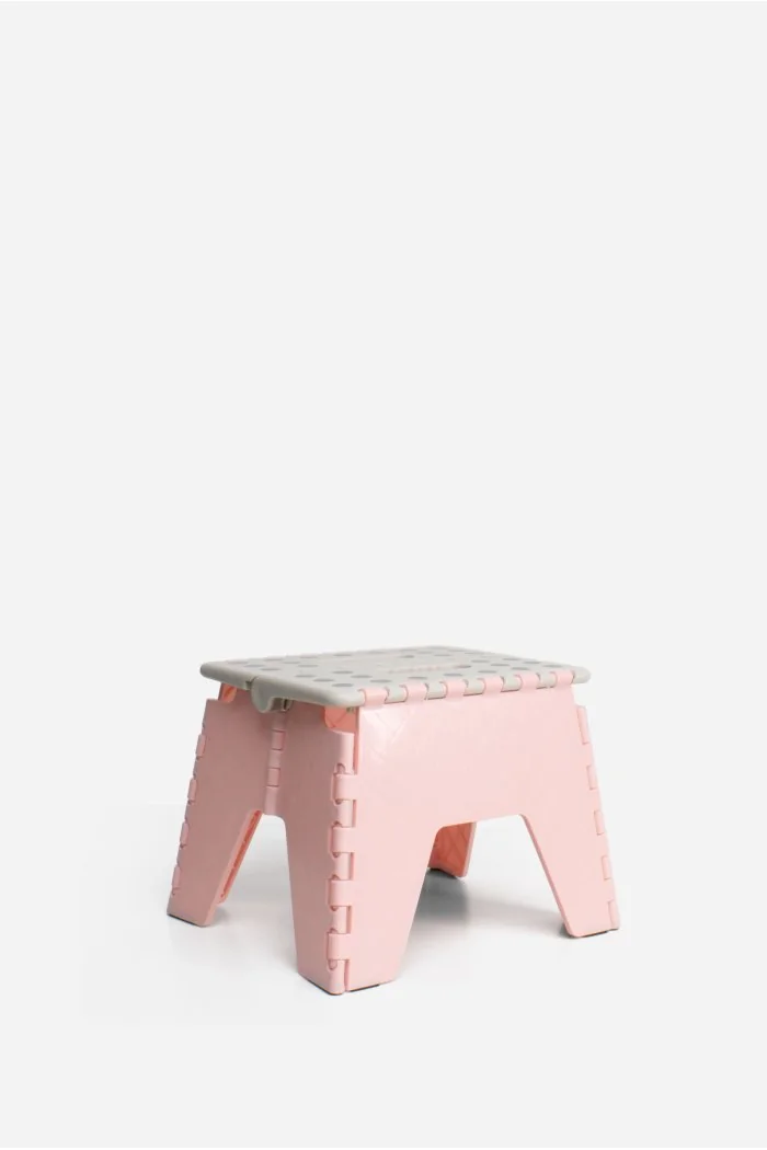 Taburete Plegable de PP Antideslizante 28x25x21 cm | Rosa y Gris