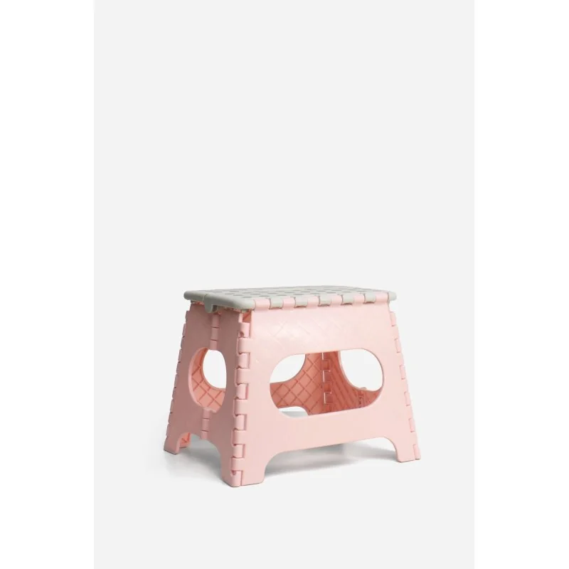 Taburete Plegable de PP Antideslizante 32x25x27 cm | Rosa y Gris