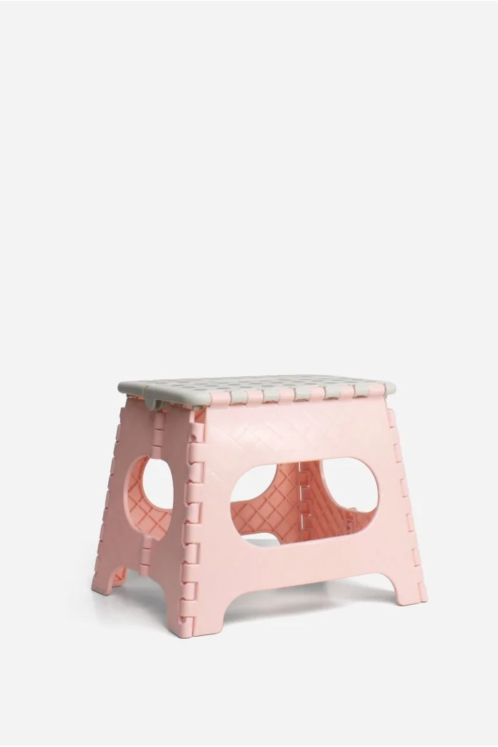 Taburete Plegable de PP Antideslizante 32x25x27 cm | Rosa y Gris