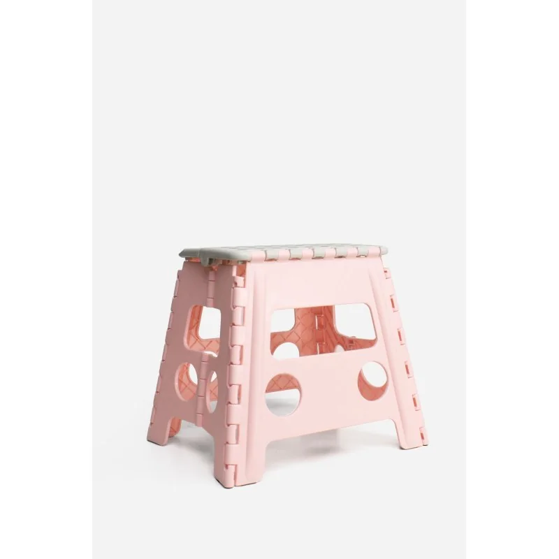 Taburete Plegable de PP Antideslizante 37x30x32 cm | Rosa y Gris