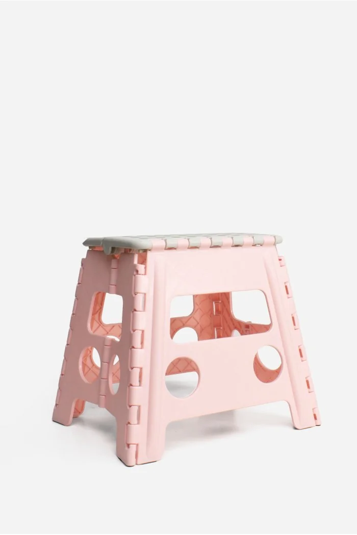 Taburete Plegable de PP Antideslizante 37x30x32 cm | Rosa y Gris