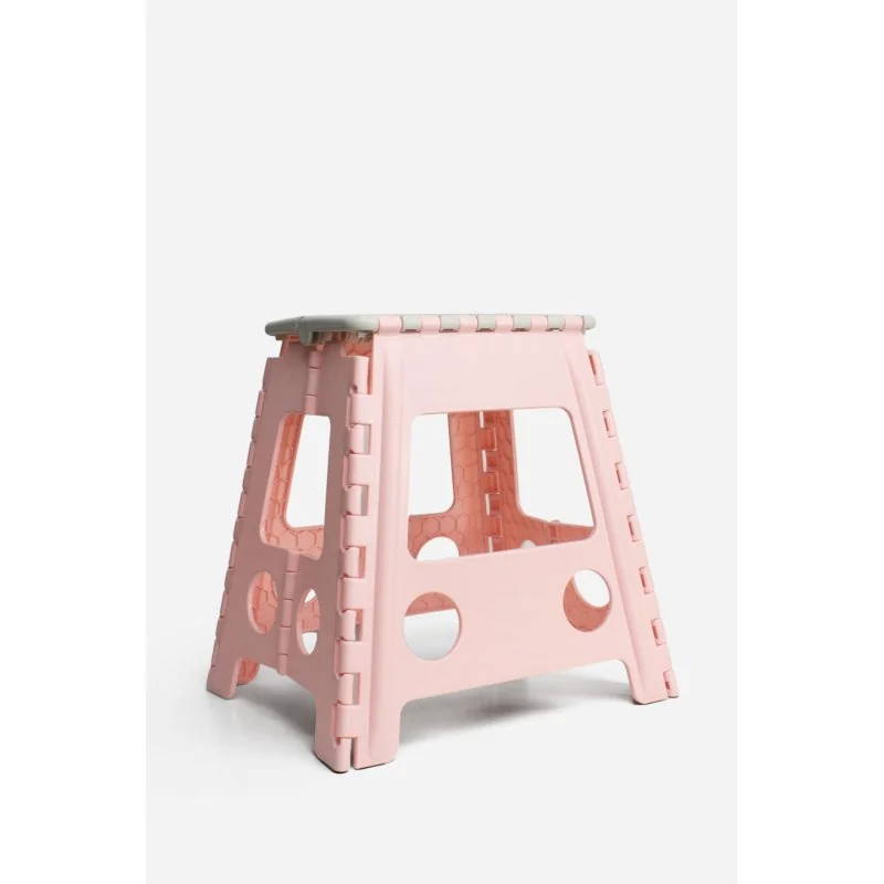 Taburete Plegable de PP Antideslizante 40x32x39 cm | Rosa y Gris