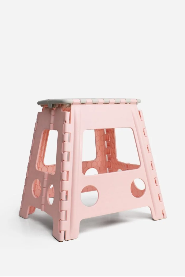 Taburete Plegable de PP Antideslizante 40x32x39 cm | Rosa y Gris