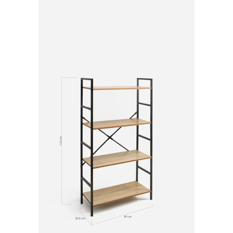 Estantería Industrial de Madera con Estructura de Metal Negra | 4 Baldas Medidas
