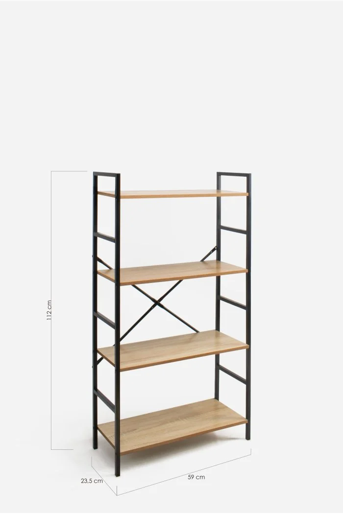 Estantería Industrial de Madera con Estructura de Metal Negra | 4 Baldas Medidas