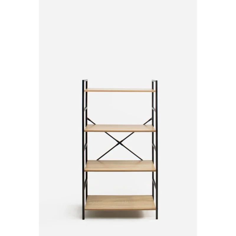 Estantería Industrial de Madera con Estructura de Metal Negra | 4 Baldas Frontal