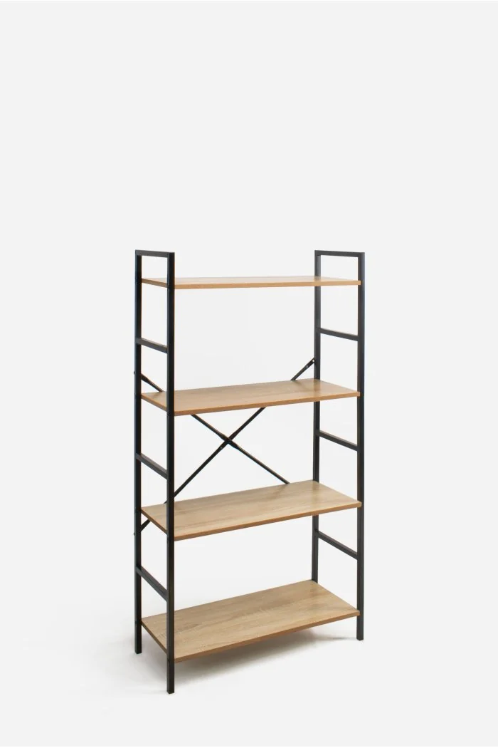 Estantería Industrial de Madera con Estructura de Metal Negra | 4 Baldas