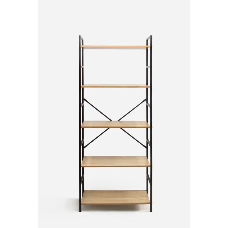 Estantería Industrial de Madera con Estructura de Metal Negra | 5 Baldas Frontal