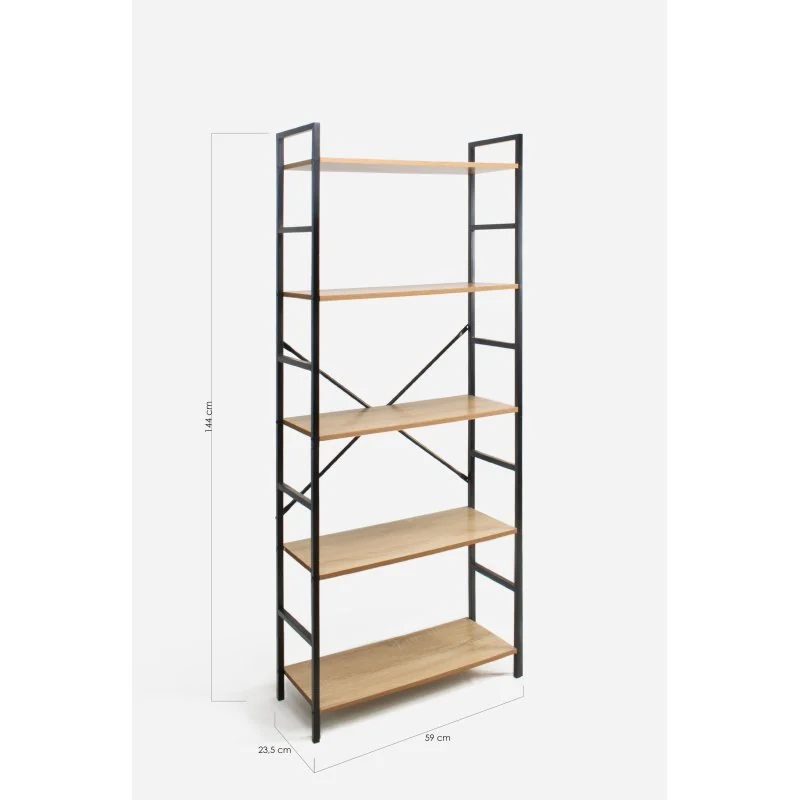 Estantería Industrial de Madera con Estructura de Metal Negra | 5 Baldas Medidas
