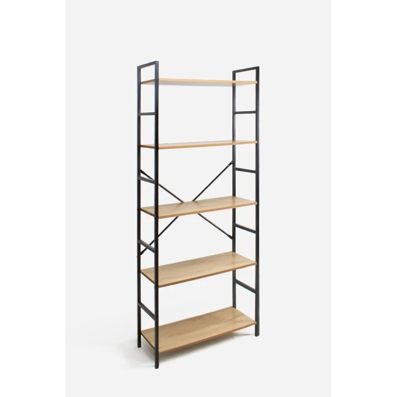 Estantería Industrial de Madera con Estructura de Metal Negra | 5 Baldas