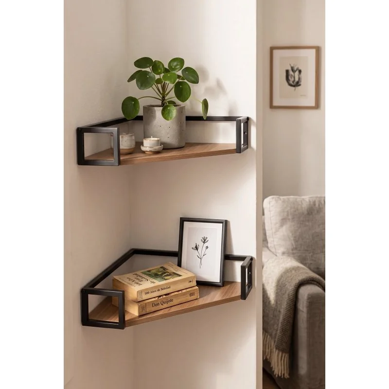 Balda Flotante Esquinera con Estructura Metálica Arlo (34 x 34 x 8,5 cm) - Ambiente