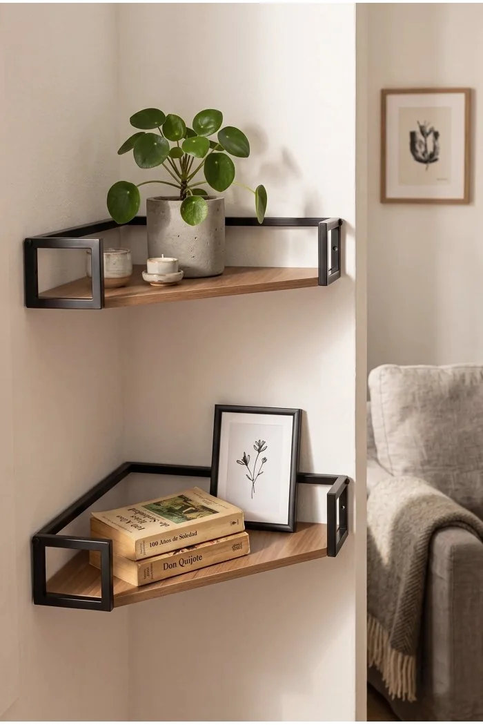 Balda Flotante Esquinera con Estructura Metálica Arlo (34 x 34 x 8,5 cm) - Ambiente