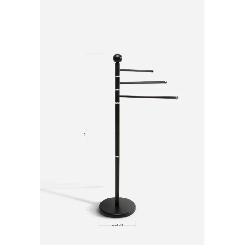 Toallero de Pie con 3 Brazos Giratorios de Metal para Baño Ø 22 x 90 cm | Axis Negro Medidas