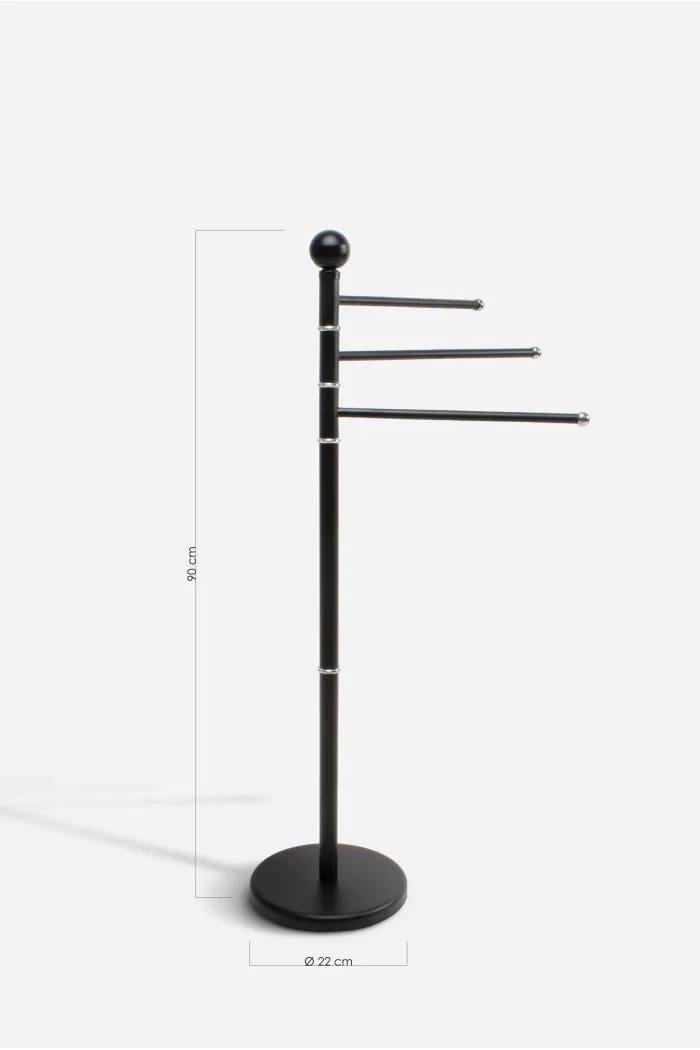 Toallero de Pie con 3 Brazos Giratorios de Metal para Baño Ø 22 x 90 cm | Axis Negro Medidas