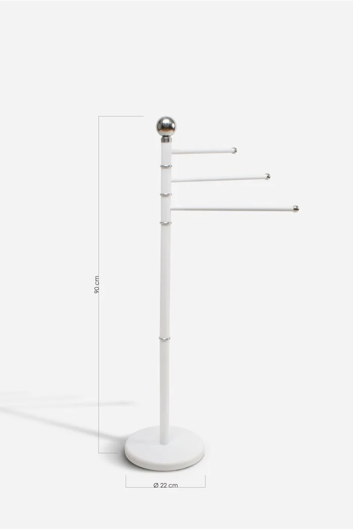 Toallero de Pie con 3 Brazos Giratorios de Metal para Baño Ø 22 x 90 cm | Axis Blanco Medidas