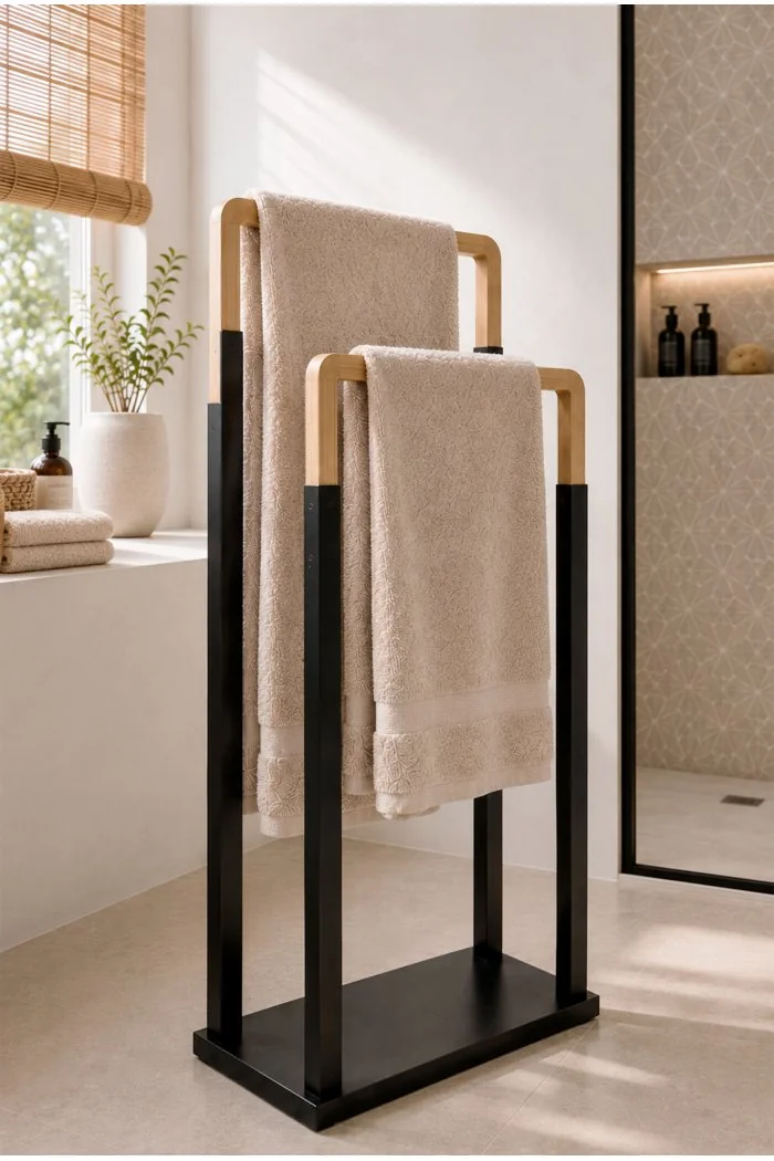 Toallero de Pie de Bambú y MDF Tilia | 2 Niveles Ambiente
