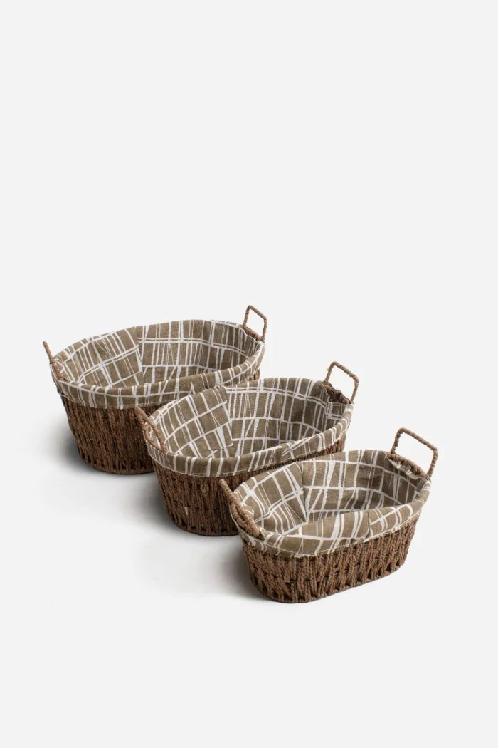 Set de 3 Cestas Redondas con Tela de Estampado 'Rayas' Tali