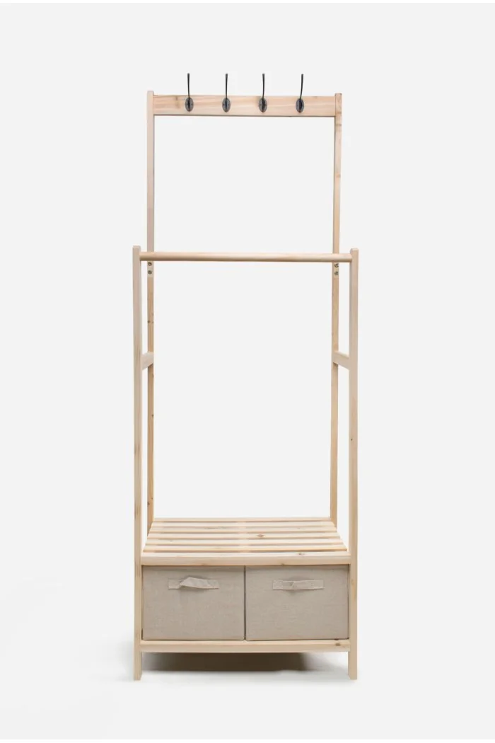 perchero madera con 2 cajones