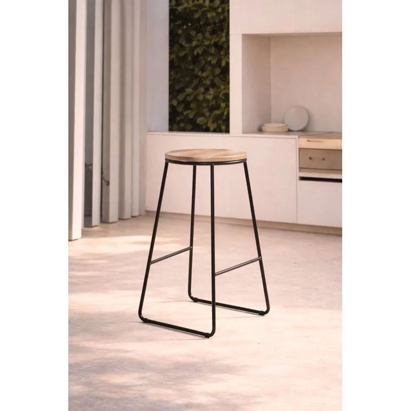 Taburete Alto Industrial Madera y Metal