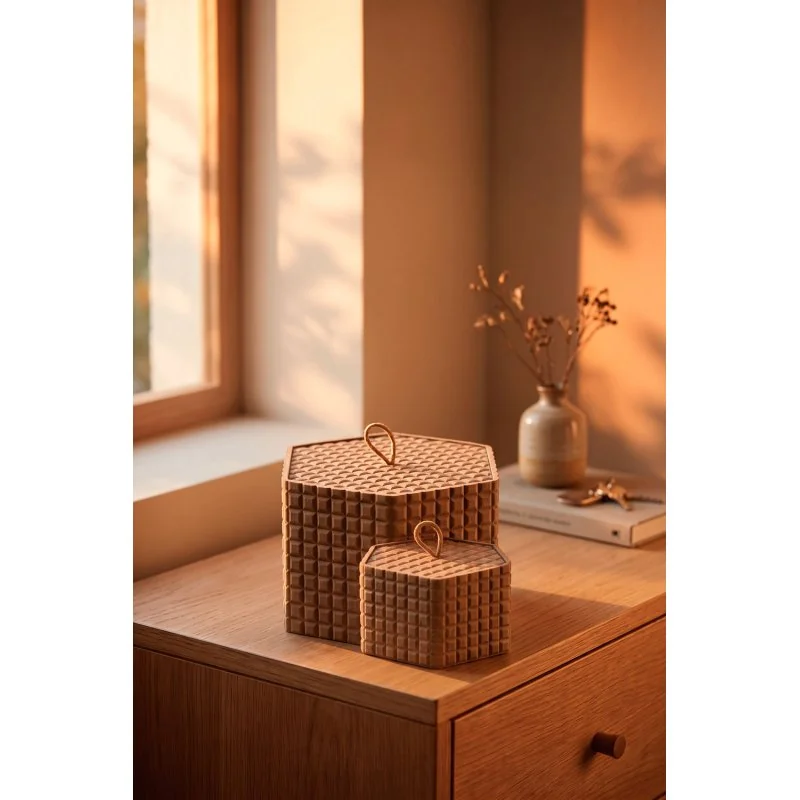 Caja Organizadora con Tapa de MDF Duna Hexa | 3 Tamaños y 2 Colores