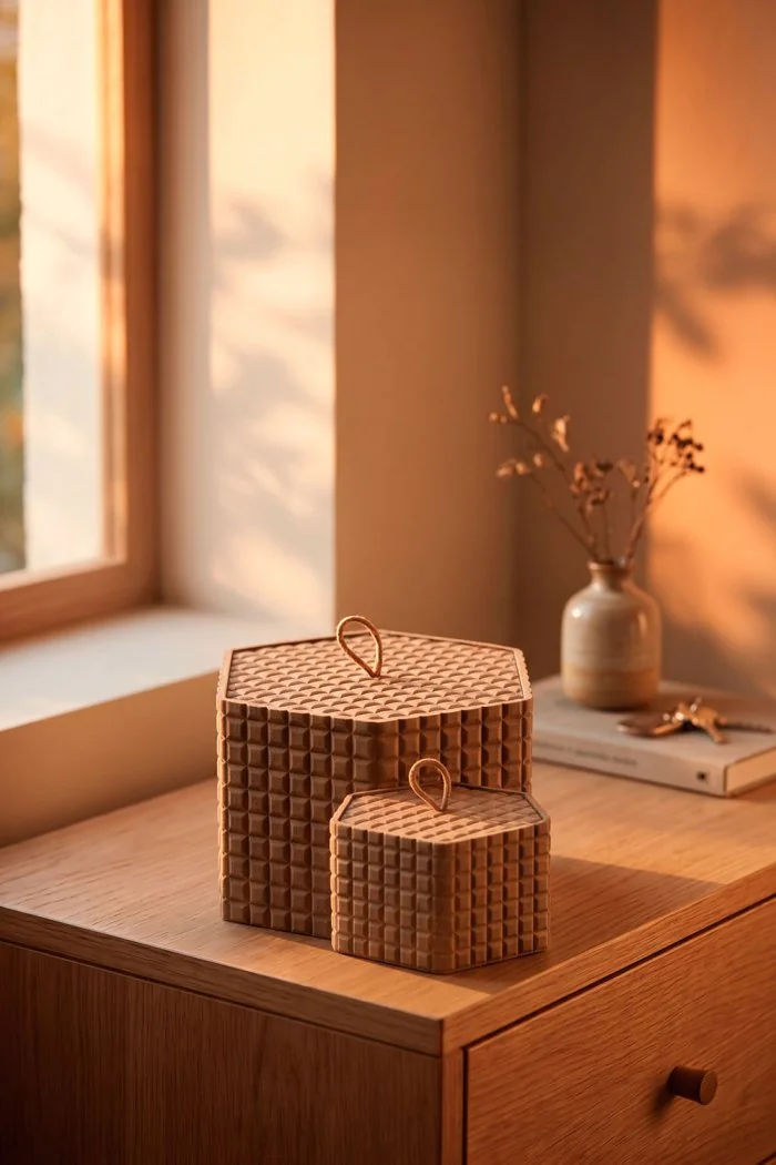 Caja Organizadora con Tapa de MDF Duna Hexa | 3 Tamaños y 2 Colores
