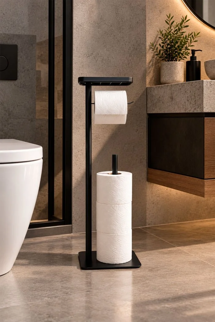 Portarrollos de Baño Vivaan Negro Metal | Portarrollos Pie